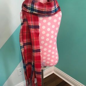 Red, blue, and yellow plaid scarf